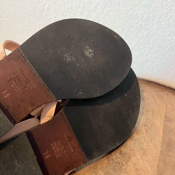 Cousin Tan Veg Tan Leather Jinjer Twist-Strap Thong Sandals Women's Size 38 US 8 - Picture 4 of 7